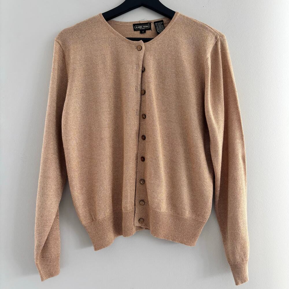 Vintage Jeanne Pierre Petites Gold Metallic Shimmer Button Cardigan Size Small